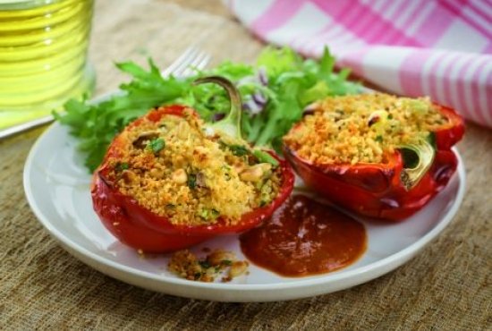 OVEN ROASTED PEPPERS WITH COUSCOUS AND PINENUTS